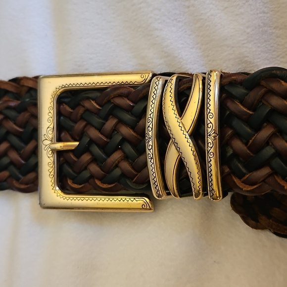 BRIGHTON Braided Brown Leather Belt with Scroll Buckle - Picture 3 of 7